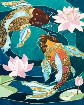 Abstract koi fish diamond painting kit with vibrant colors and flowing artistic patterns