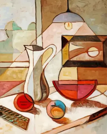 Abstract still life diamond painting kit with artistic shapes and colorful compositions