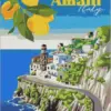 Amalfi Italy poster diamond painting with colorful coastal buildings