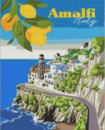 Amalfi Italy poster diamond painting with colorful coastal buildings