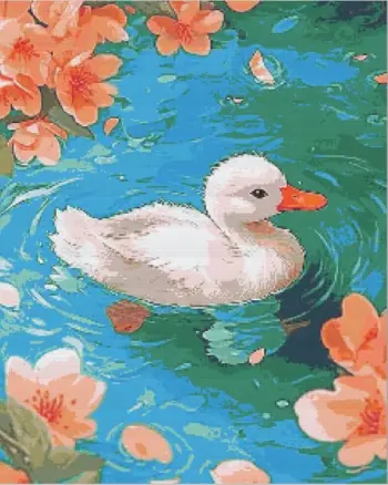 Baby duck diamond painting kit with fluffy yellow feathers