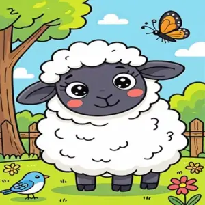 Baby sheep diamond painting kit with cute fluffy design