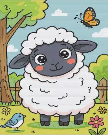Baby sheep diamond painting kit with cute fluffy design
