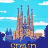 Barcelona Spain poster diamond painting with colorful architecture and iconic city landmarks