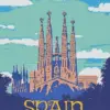 Barcelona Spain poster diamond painting with colorful architecture and iconic city landmarks