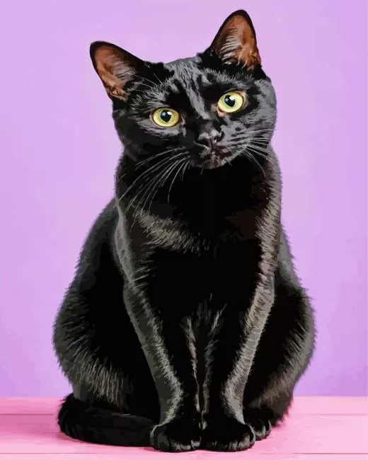 Black Cat Portrait Diamond Painting Black cat diamond painting kit — black cat with green eyes on a purple background