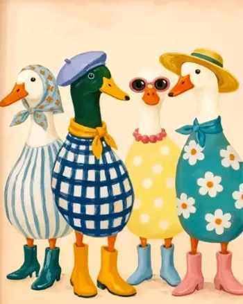 Chic ducks diamond painting kit with stylish playful ducks