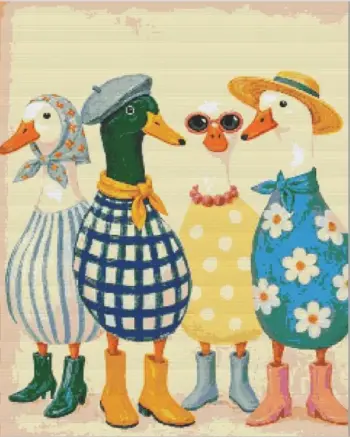 Chic ducks diamond painting kit with stylish playful ducks