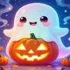 Cute baby ghost diamond painting kit with adorable spooky details