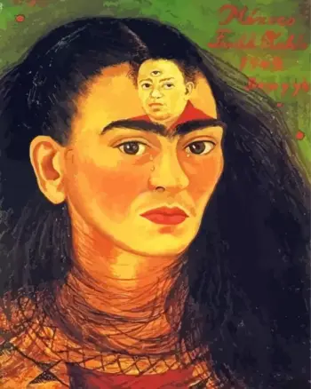 Frida Kahlo portrait with Diego Rivera on her forehead