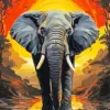 Elephant at sunset diamond painting kit — African elephant beneath a glowing orange sky