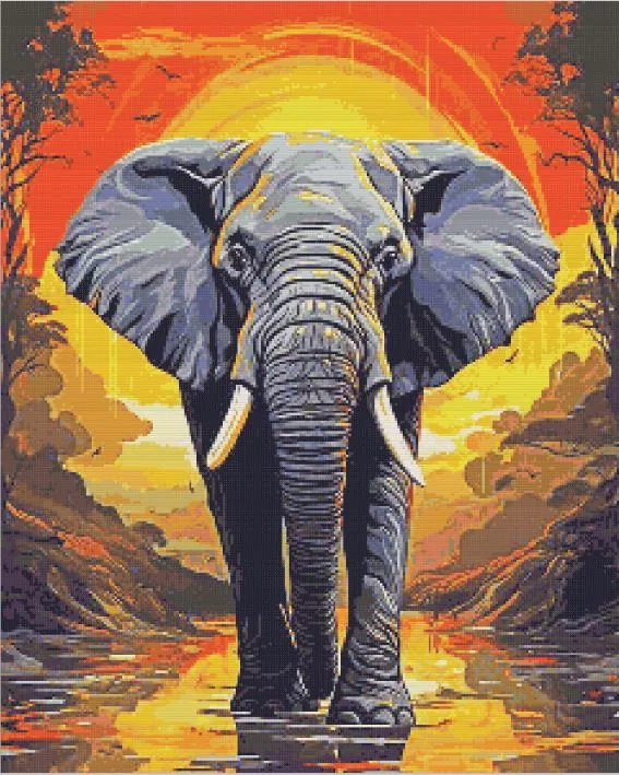 Elephant at Sunset Diamond Paints
