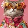 Floral cat diamond painting kit — stylish cat wearing sunglasses surrounded by colorful flowers