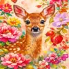 Floral fawn portrait diamond painting kit — young deer surrounded by colorful flowers