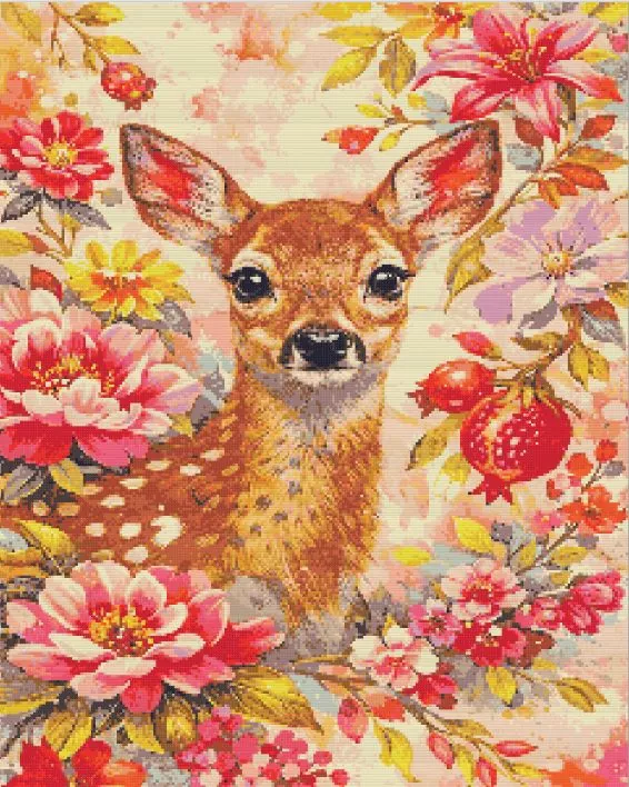 Floral Fawn Portrait Diamond Paints