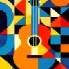 Geometric pop art guitar diamond painting kit with colorful shapes and modern design