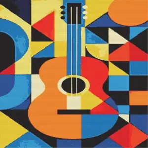Geometric pop art guitar diamond painting kit with colorful shapes and modern design