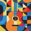 Geometric pop art guitar diamond painting kit with colorful shapes and modern design