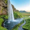 Iceland waterfall valley diamond painting kit with cascading waterfalls and green cliffs