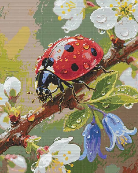 Ladybug on Blossoms Diamond Paints