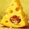 Little Mouse in Cheese diamond painting kit — cute brown mouse peeking through a hole in a giant piece of yellow cheese