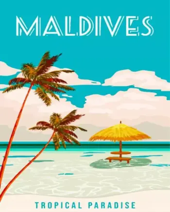 Maldives poster diamond painting with tropical beach and turquoise waters
