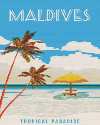 Maldives poster diamond painting with tropical beach and turquoise waters