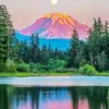 Moonlit Mountain Reflection diamond painting kit — colorful mountain beneath a full moon reflected in a peaceful lake