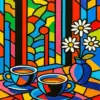 Morning coffee diamond painting kit featuring a cozy coffee-inspired design