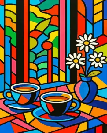 Morning coffee diamond painting kit featuring a cozy coffee-inspired design