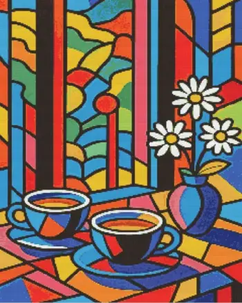Morning coffee diamond painting kit featuring a cozy coffee-inspired design