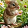 Mouse diamond painting kit — tiny mouse surrounded by pink daisies