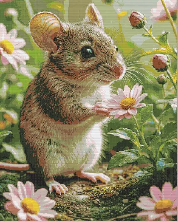 Mouse Among Pink Daisies Diamond Paints