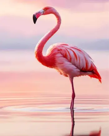 Pink flamingo at sunset diamond painting kit with colorful evening sky