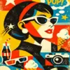 Pop art woman diamond painting kit featuring a colorful female portrait