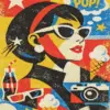 Pop art woman diamond painting kit featuring a colorful female portrait