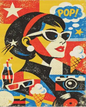 Pop art woman diamond painting kit featuring a colorful female portrait