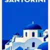 Santorini Greece diamond painting with white buildings and blue domes