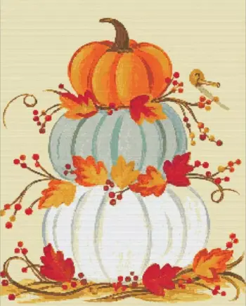 Stacked pumpkins diamond painting kit with warm autumn colors