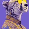 Stylish cheetah diamond painting kit — cheetah wearing golden sunglasses and patterned clothing