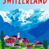 Switzerland poster diamond painting with scenic Alpine mountains