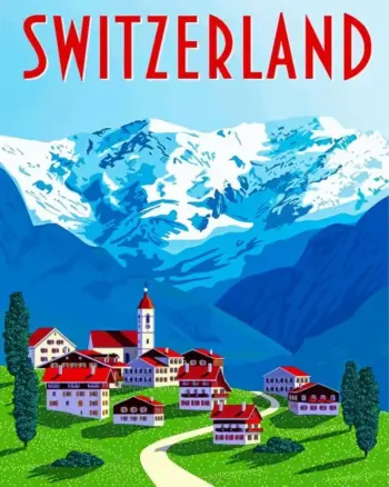 Switzerland poster diamond painting with scenic Alpine mountains