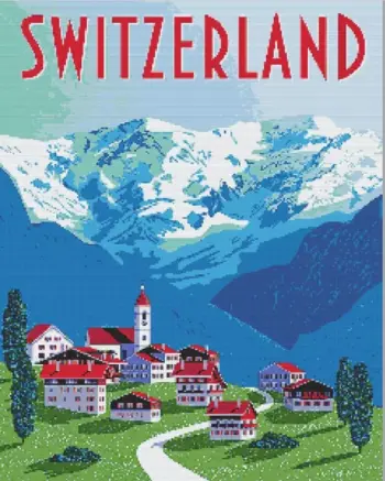 Switzerland poster diamond painting with scenic Alpine mountains