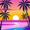 Tropical beach diamond painting kit with palm trees and turquoise waters
