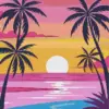 Tropical beach diamond painting kit with palm trees and turquoise waters