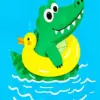 Baby alligator floating diamond painting kit with cute animal design