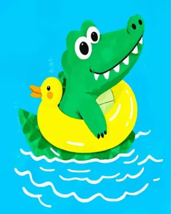 Baby alligator floating diamond painting kit with cute animal design