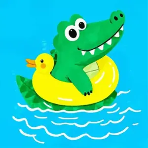 Baby alligator floating diamond painting kit with cute animal design