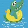 Baby alligator floating diamond painting kit with cute animal design