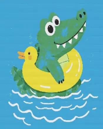Baby alligator floating diamond painting kit with cute animal design